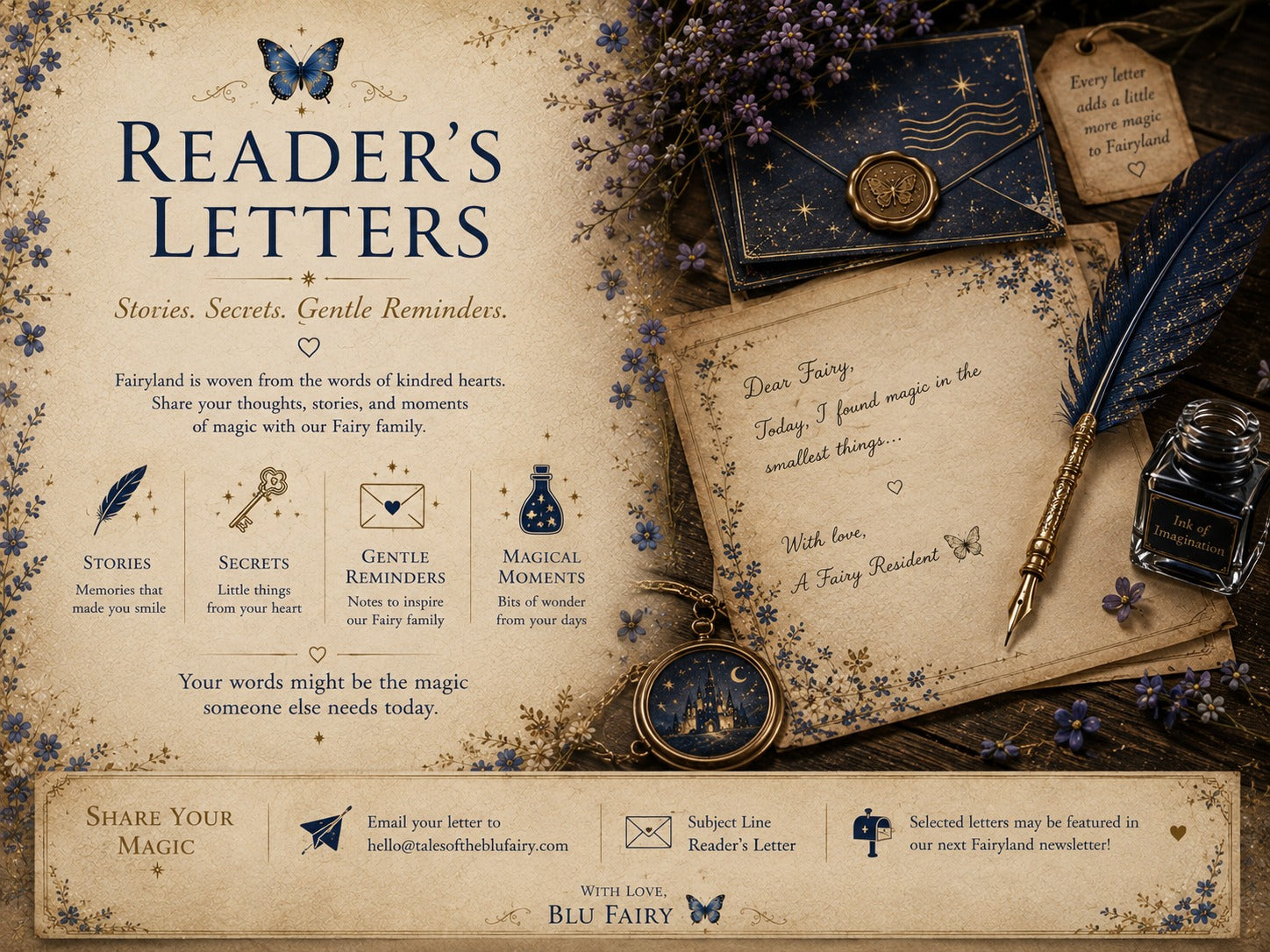 Reader's Letters: stories, secrets, gentle reminders. Fairyland is woven from the words of kindred hearts. Share your thoughts, stories, and moments of magic with our Fairy family.
