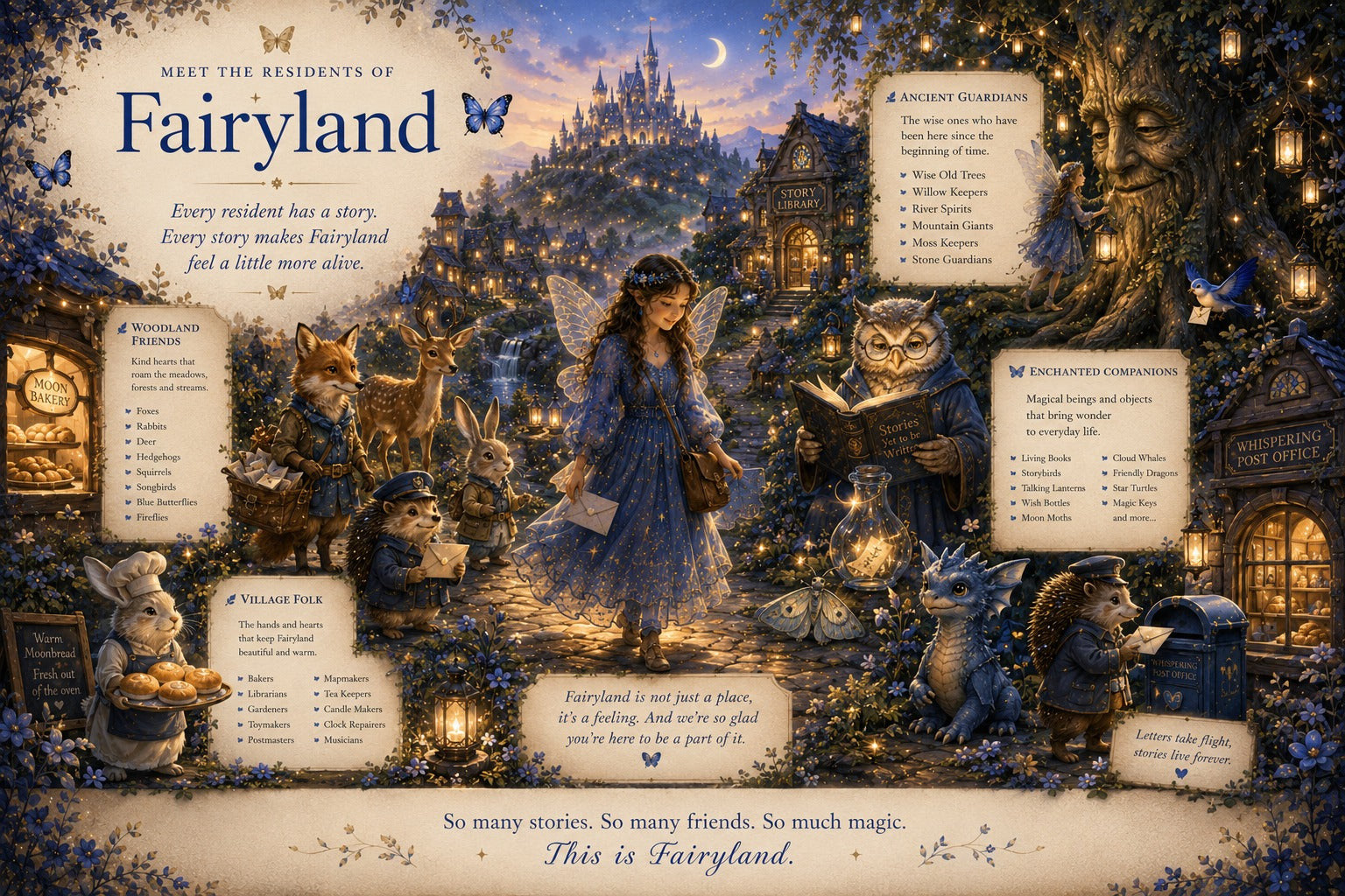 The Folk of the Fairyland: Woodland Friends, Village Folk, Ancient Guardians, and Enchanted Companions. Every resident has a story, and every story makes Fairyland feel a little more alive.