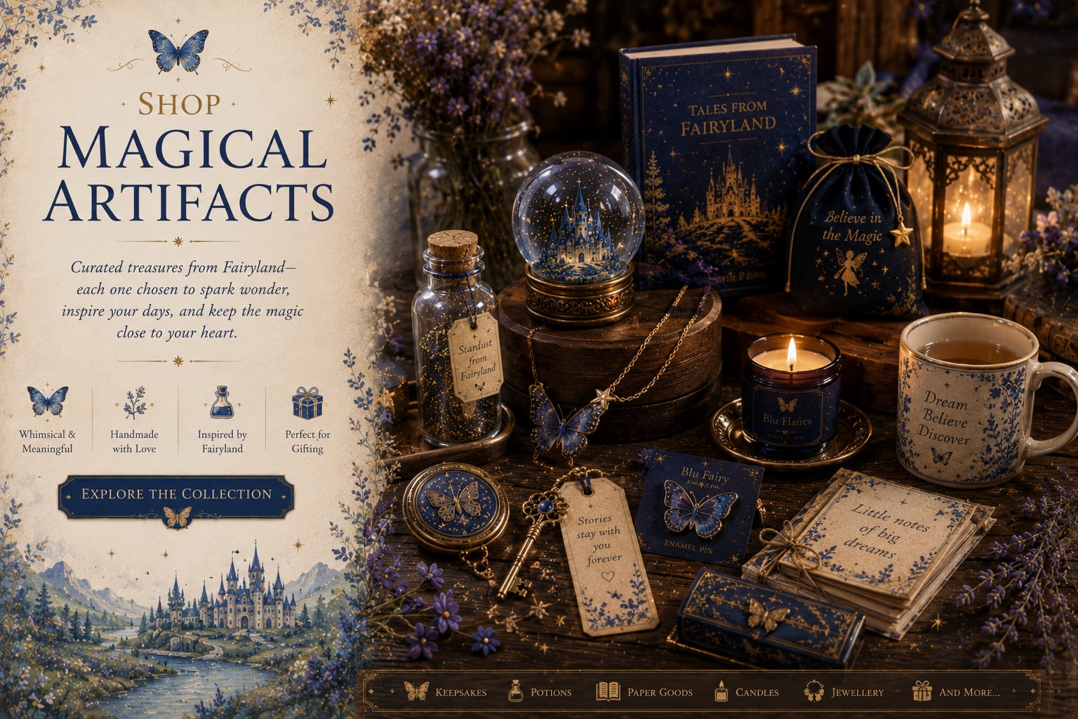 Shop Magical Artifacts: curated treasures from Fairyland, each one chosen to spark wonder, inspire your days, and keep the magic close to your heart. Keepsakes, potions, paper goods, candles, jewellery, and more.